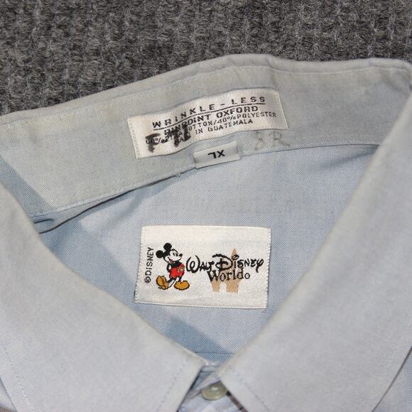 VTG Walt Disney World Button Up Shirt Mens XL Blue Mickey Mouse Pinpoint Oxford - Picture 2 of 8